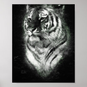 Affiche éclairer la tête de tigre dessin de ligne profonde