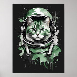 Affiche Éclat de chat de l'astronaute vert