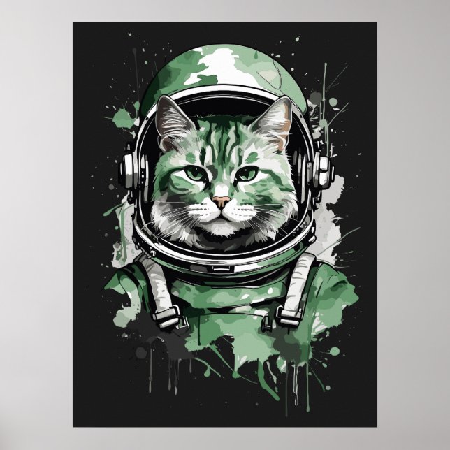 Affiche Éclat de chat de l'astronaute vert (Devant)
