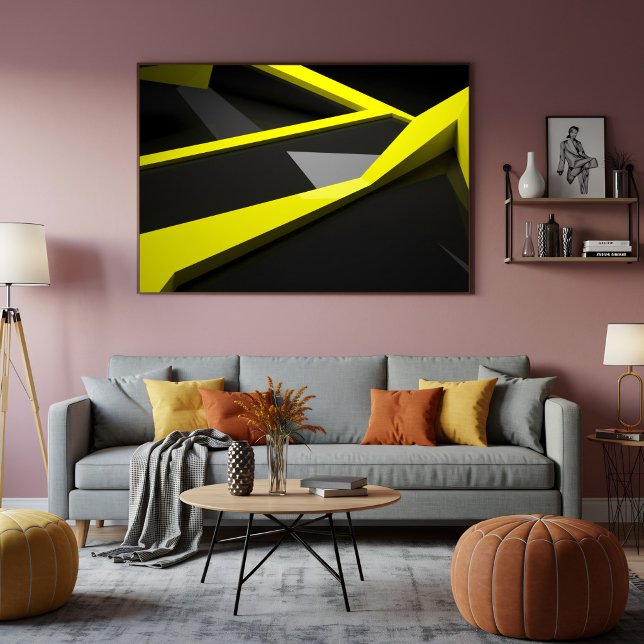 Affiche Éclat Géométrique Abstrait Jaune Noir Élégant (Créateur téléchargé)