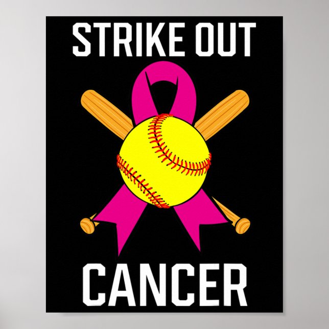 Affiche Éclater le cancer Softball Ball rose Ruban Jeu C (Devant)