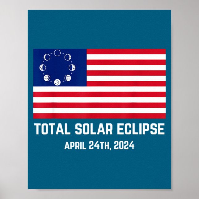 Affiche Éclipse 2024 Drapeau États-Unis Funny Américain Éc (Devant)