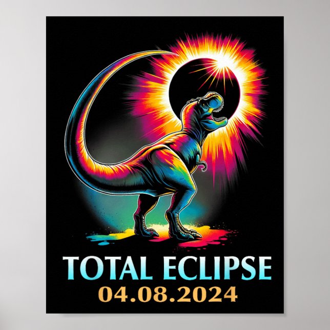 Affiche Eclipse 2024 Total Solaire Eclipse T Rex Dinosaur (Devant)