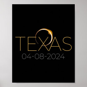 Affiche Éclipse solaire 2024 État Texas Total Éclipse sola