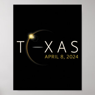 Affiche Éclipse solaire 2024 État Texas Total Éclipse sola