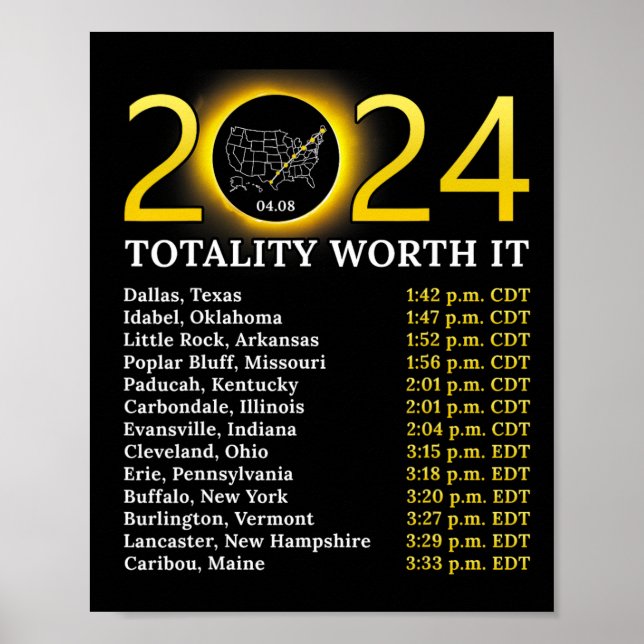 Affiche Eclipse Solaire 2024 Totalité Drôle Vaut Il Total  (Devant)