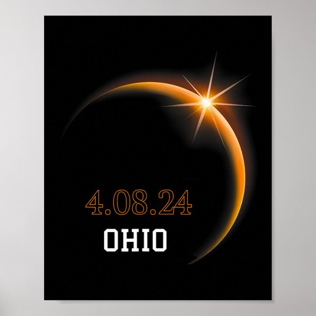 Affiche Éclipse solaire 2024 Totalité Ohio Printemps 4.08. (Devant)