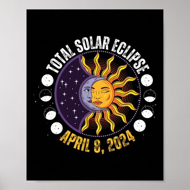 Affiche Éclipse Solaire 8-4-2024 Éclipse Avec Soleil (Devant)