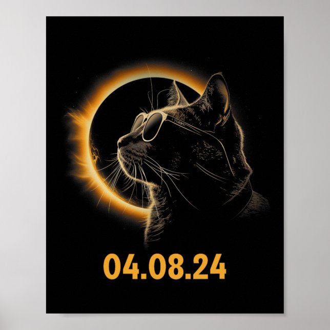 Affiche Éclipse Solaire Chat Éclipse Solaire Lunettes Chat (Devant)