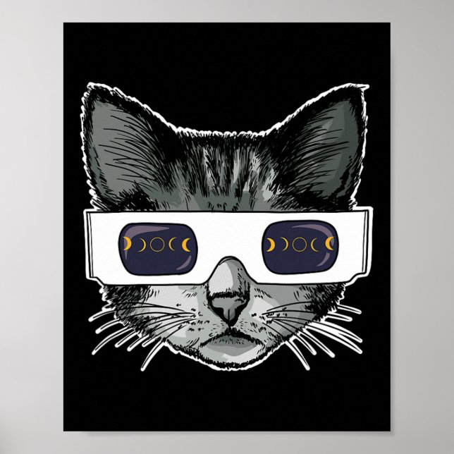 Affiche Éclipse solaire Chat portant des lunettes Éclipse  (Devant)