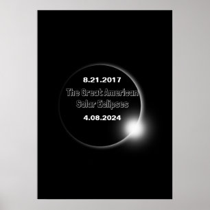 Affiche Éclipse solaire double datée 2024 & 2017
