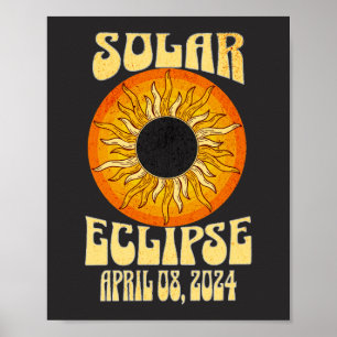 Affiche Éclipse solaire rétro Total 8 avril 2024