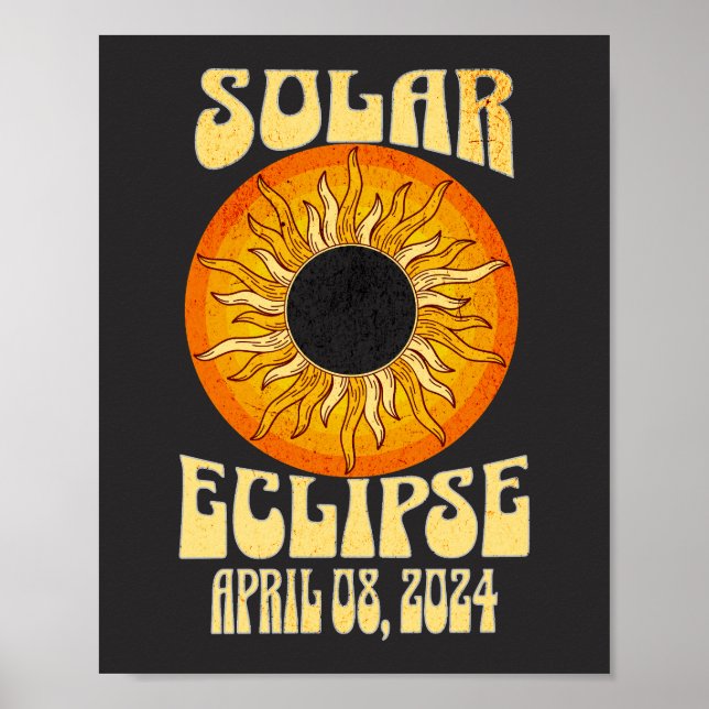 Affiche Éclipse solaire rétro Total 8 avril 2024 (Devant)
