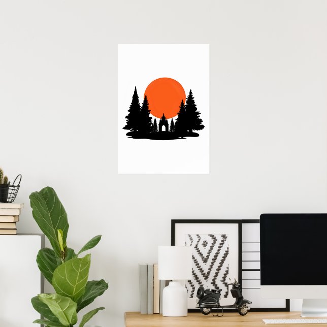 Affiche Éclipse solaire sur le temple de la forêt (Bureau à domicile)