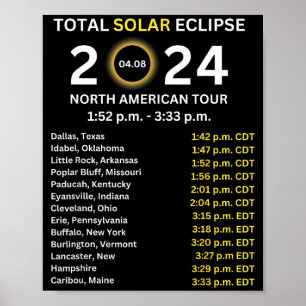Affiche Éclipse solaire totale 2024 Chemin de l'éclipse du