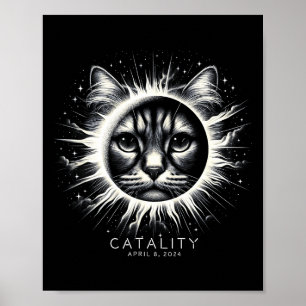 Affiche Éclipse solaire totale 2024 Drôle Catality Chat Av