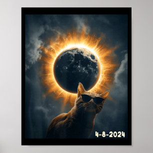 Affiche Éclipse solaire totale 2024 drôle chat vintage 8 a