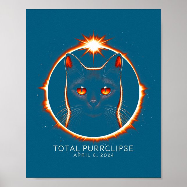 Affiche Éclipse solaire totale 2024 Drôle Purrclipse Chat  (Devant)
