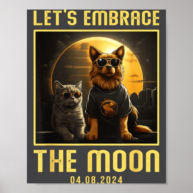 Affiche Éclipse solaire totale 2024 Embrasser la lune Drôl (Devant)