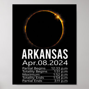 Affiche Éclipse solaire totale 8 avril 2024 Arkansas Calen