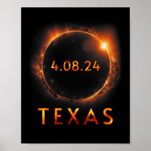 Affiche Éclipse solaire totale 8 avril 2024 Texas Solar Ec
