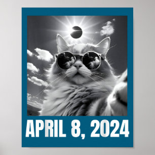 Affiche Éclipse solaire totale de 2024 Chat selfie drôle m
