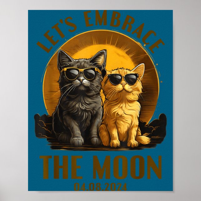 Affiche Éclipse solaire totale de chat drôle étreinte (Devant)