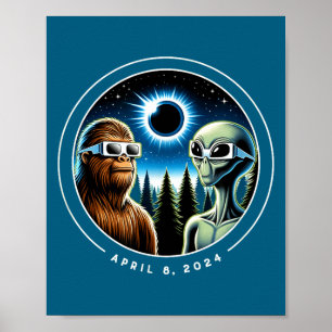 Affiche Éclipse solaire totale drôle Bigfoot Alien avril 2