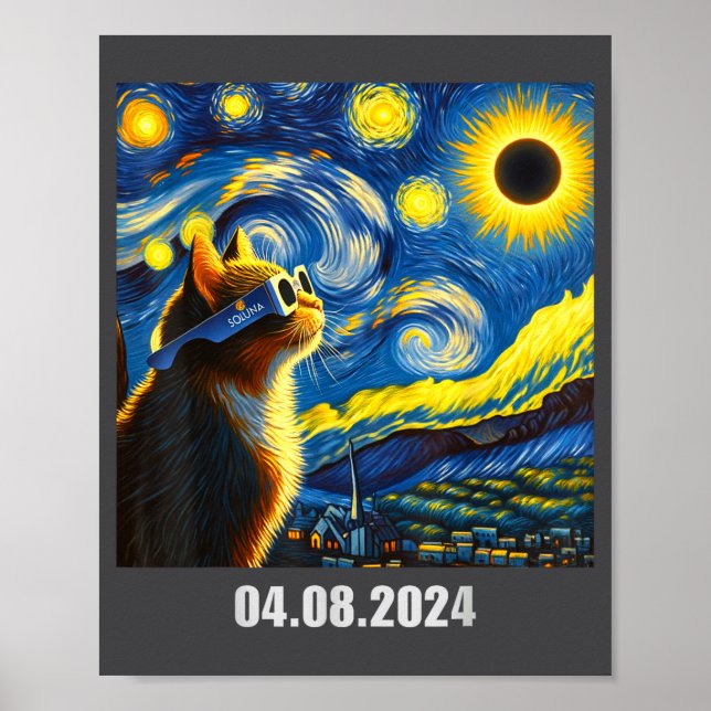 Affiche Éclipse solaire totale drôle de chat en Soluna Gle (Devant)