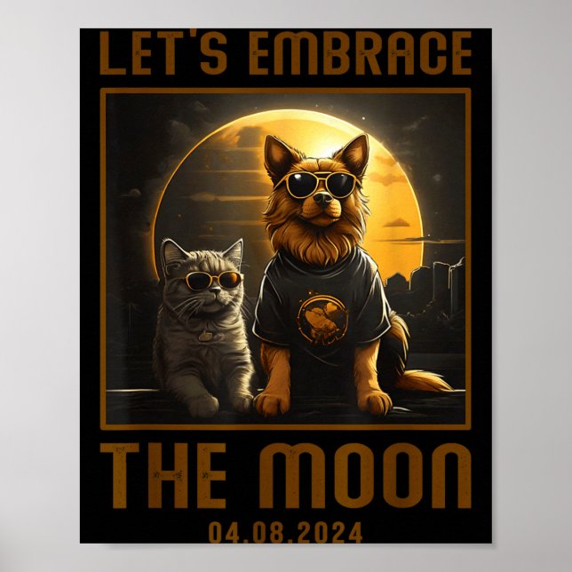 Affiche Éclipse solaire totale drôle embrasser Lune (Devant)
