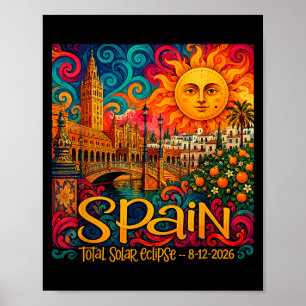 Affiche Éclipse solaire totale Espagne 2026 Rétro Paisley