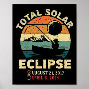 Affiche Éclipse solaire vintage 2024 Totalité Pêche avril