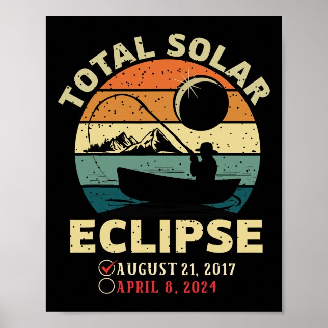 Affiche Éclipse solaire vintage 2024 Totalité Pêche avril  (Devant)