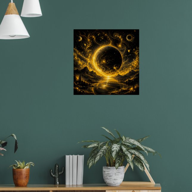 Affiche Éclipse sombre avec filigrane doré — Fantastique c (Salon 1)