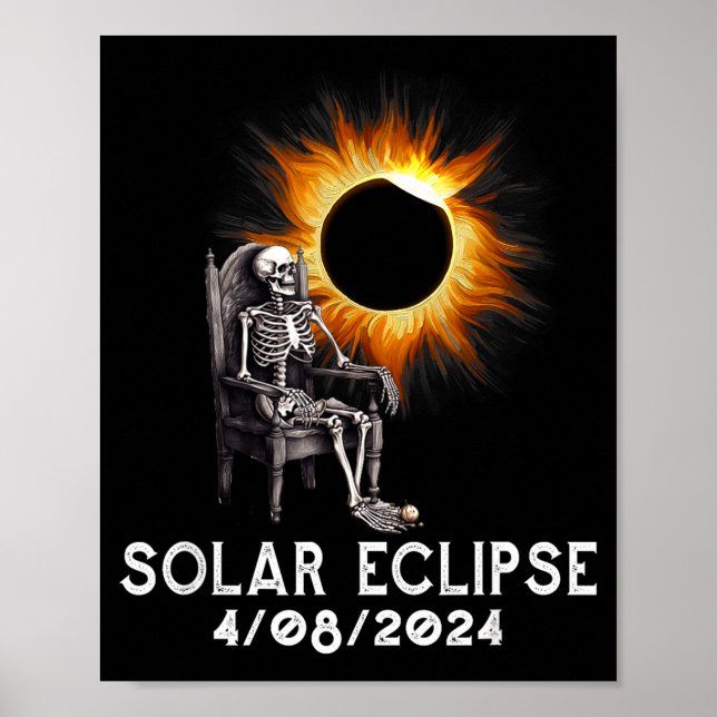 Affiche Éclipse totale solaire drôle squelette d'avril (Devant)