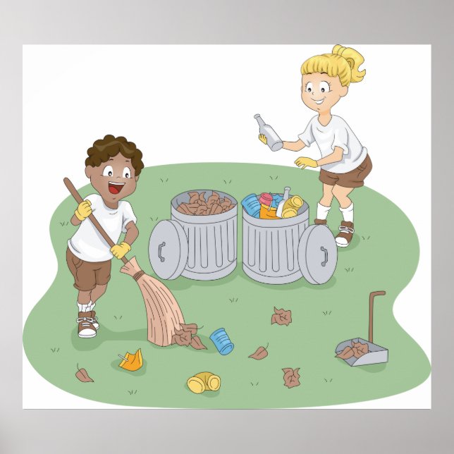 Affiche Eco-Friendly Kids Cleaning Camping Recyclage (Devant)
