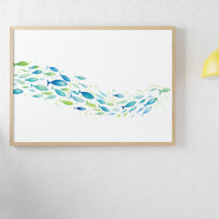 Affiche École verte et bleue du poisson Aquarelle