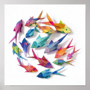 Affiche École vibrante d'Origami Motif de poisson