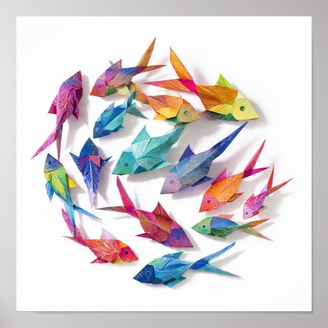 Affiche École vibrante d'Origami Motif de poisson (Devant)