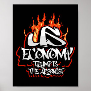 Affiche Économie américaine en feu s'effondrant Trump l'in