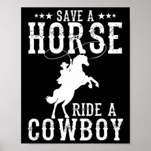 Affiche Économisez Une Promenade À Cheval Un Cowboy Drôle