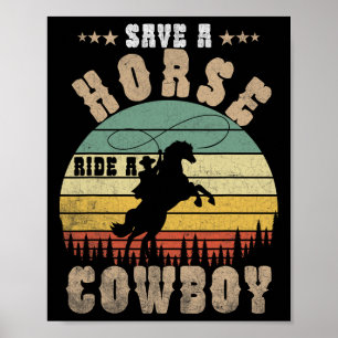Affiche Économisez Une Promenade À Cheval Un Cowboy Drôle 