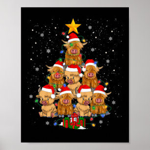 Affiche Écossais Highland Cow Christmas Tree Funny Cow Lov