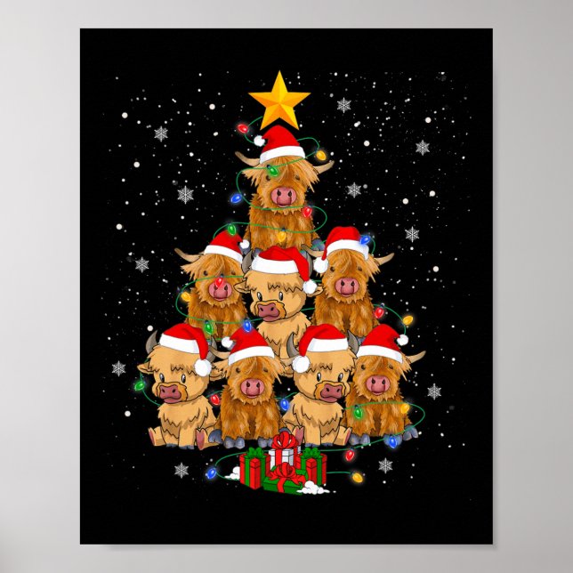 Affiche Écossais Highland Cow Christmas Tree Funny Cow Lov (Devant)
