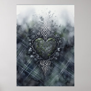 Affiche Écossaise du Nœud Celtique Tartan Vert Cœu