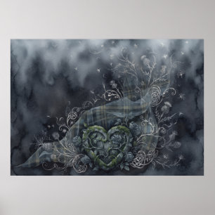 Affiche Écossaise Rose Celtique Tartan Sombre Coeu