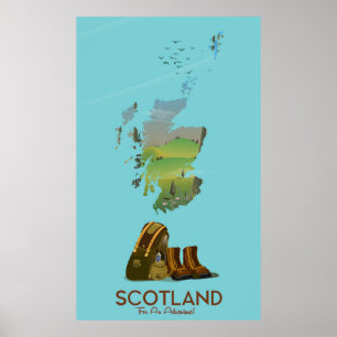 Affiche Ecosse carte de voyage vintage randonnée