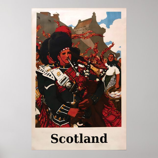 Affiche Écosse Cornemuse Tartan Highlanders (Devant)