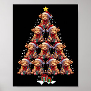 Affiche Écosse Highland Cow Christmas Tree Lights Noël C