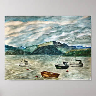 Affiche Ecosse Highland Waterscape avec bateaux par Shira
